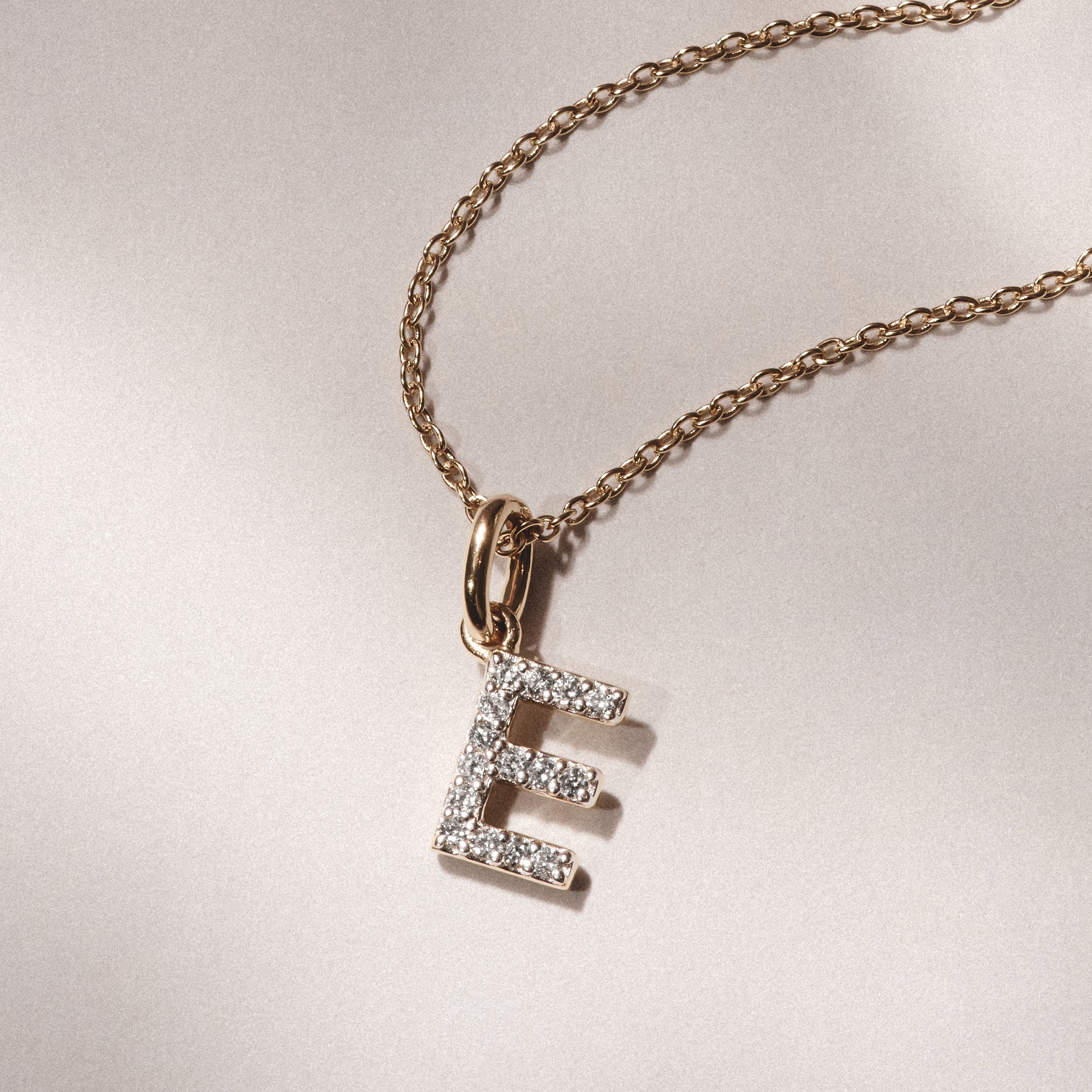 Love Letter Initial E Lab Diamond Necklace set in 18K Gold Vermeil